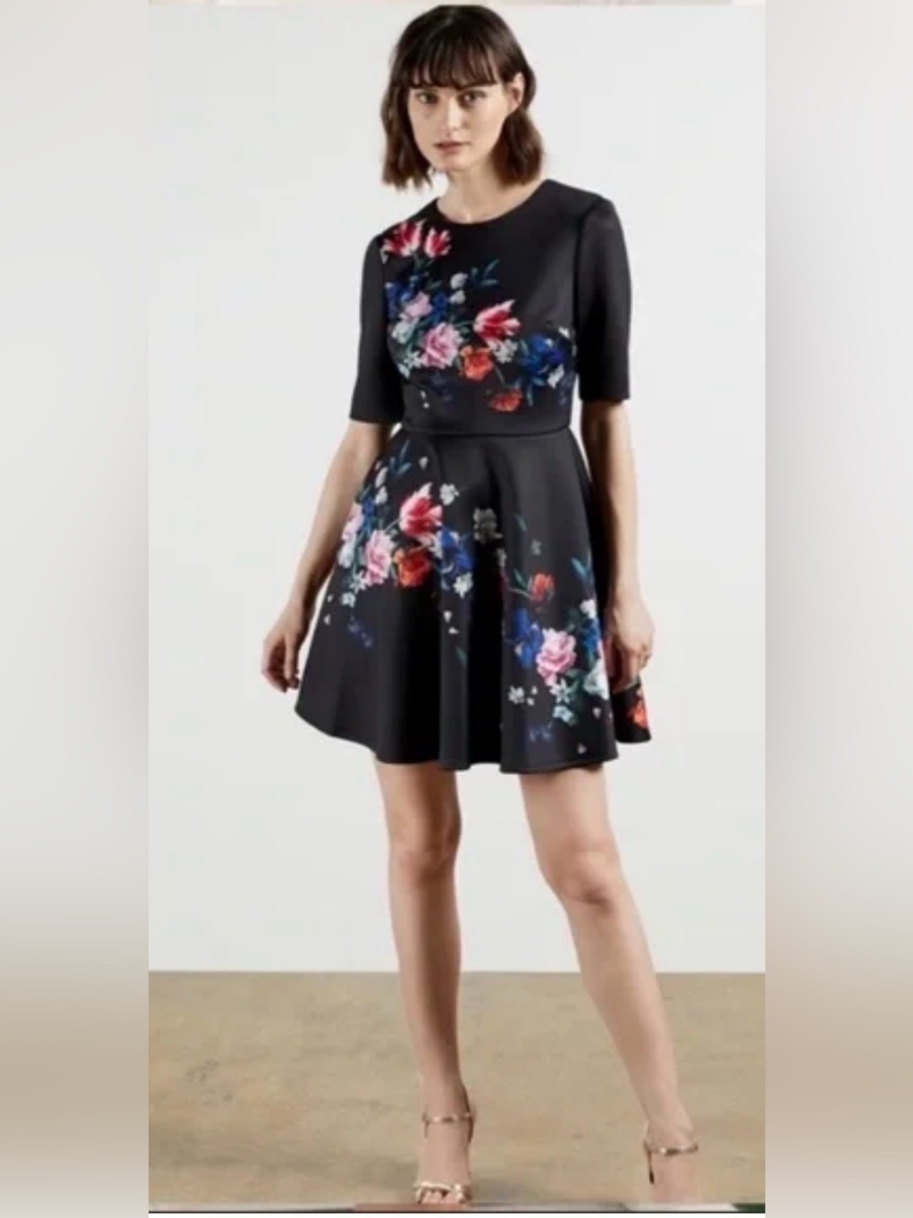 Ted Baker Black Floral Dress with Pockets